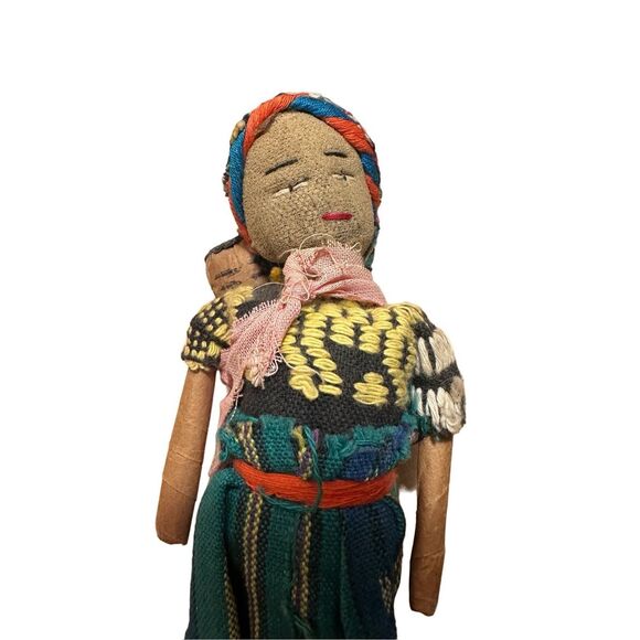 Two Handmade Folk Peruvian Dolls Mom Dad and Baby Vintage Fabric - Picture 8 of 15